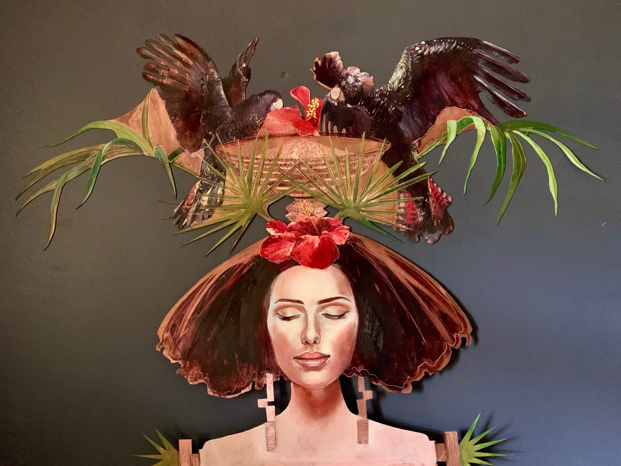 Cockatoo Dreams by Liz Gray Oil on Copper Cutout framed120x90cm scaled