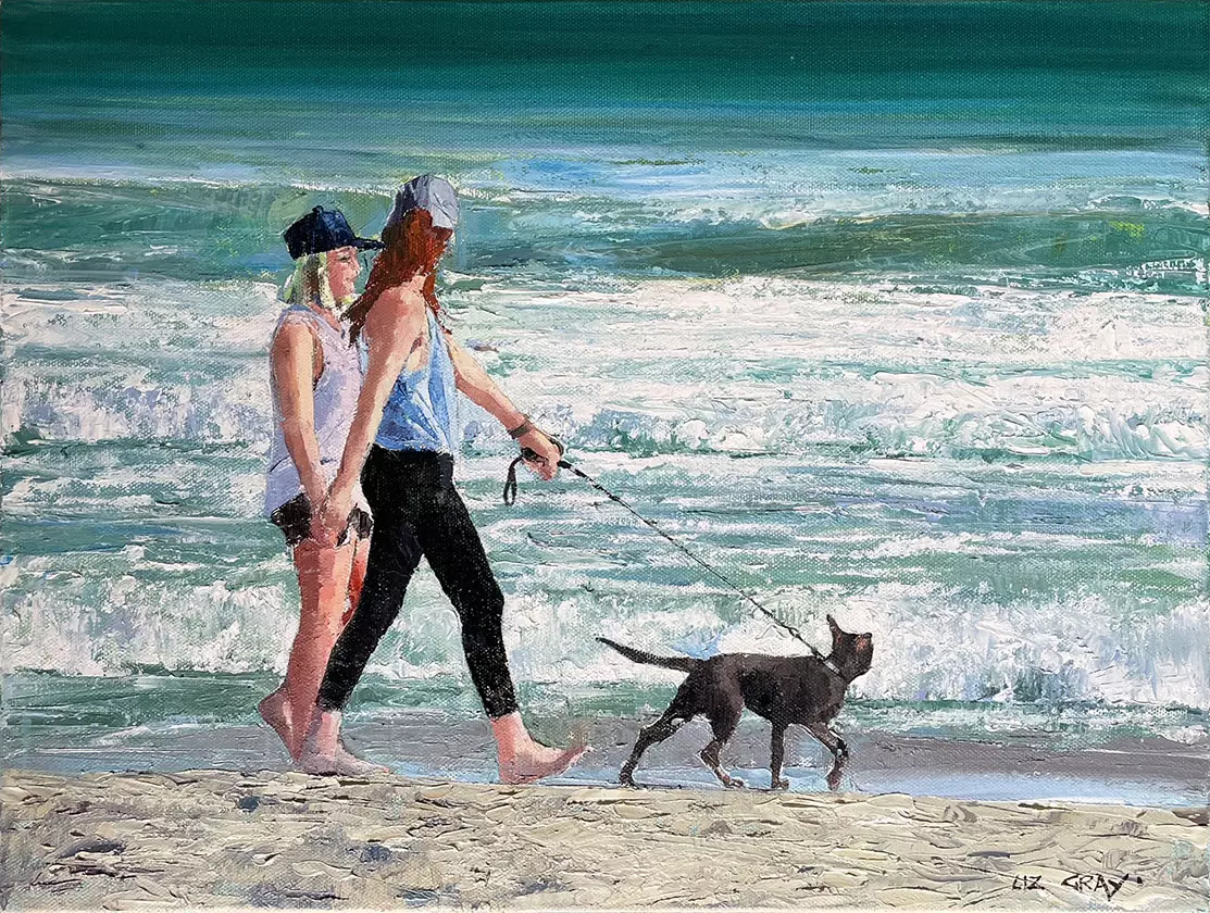 Liz Gray's Afternoon walkies, Oil on canvas, 42 x 32cm