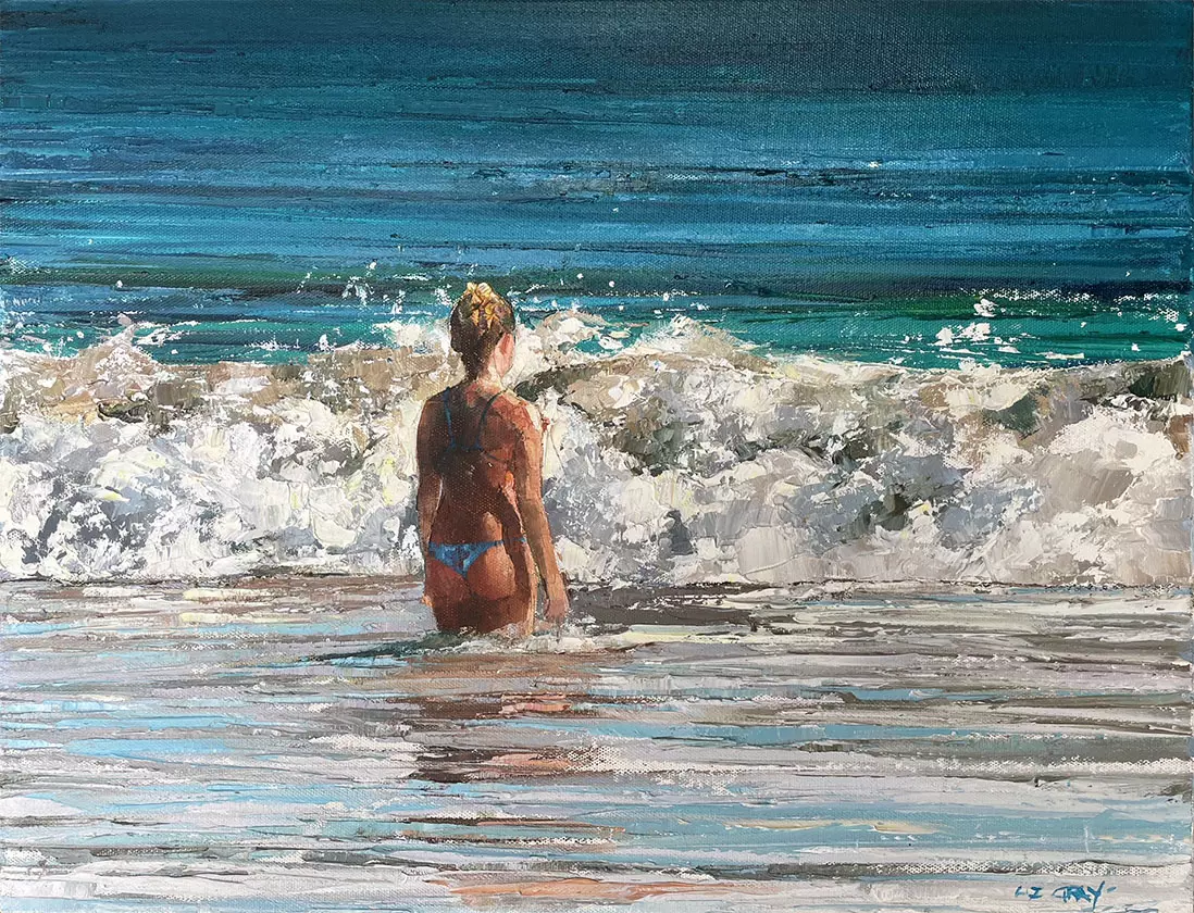 Liz Gray's Hot day, cool spray, Oil on canvas, 47 x 36cm