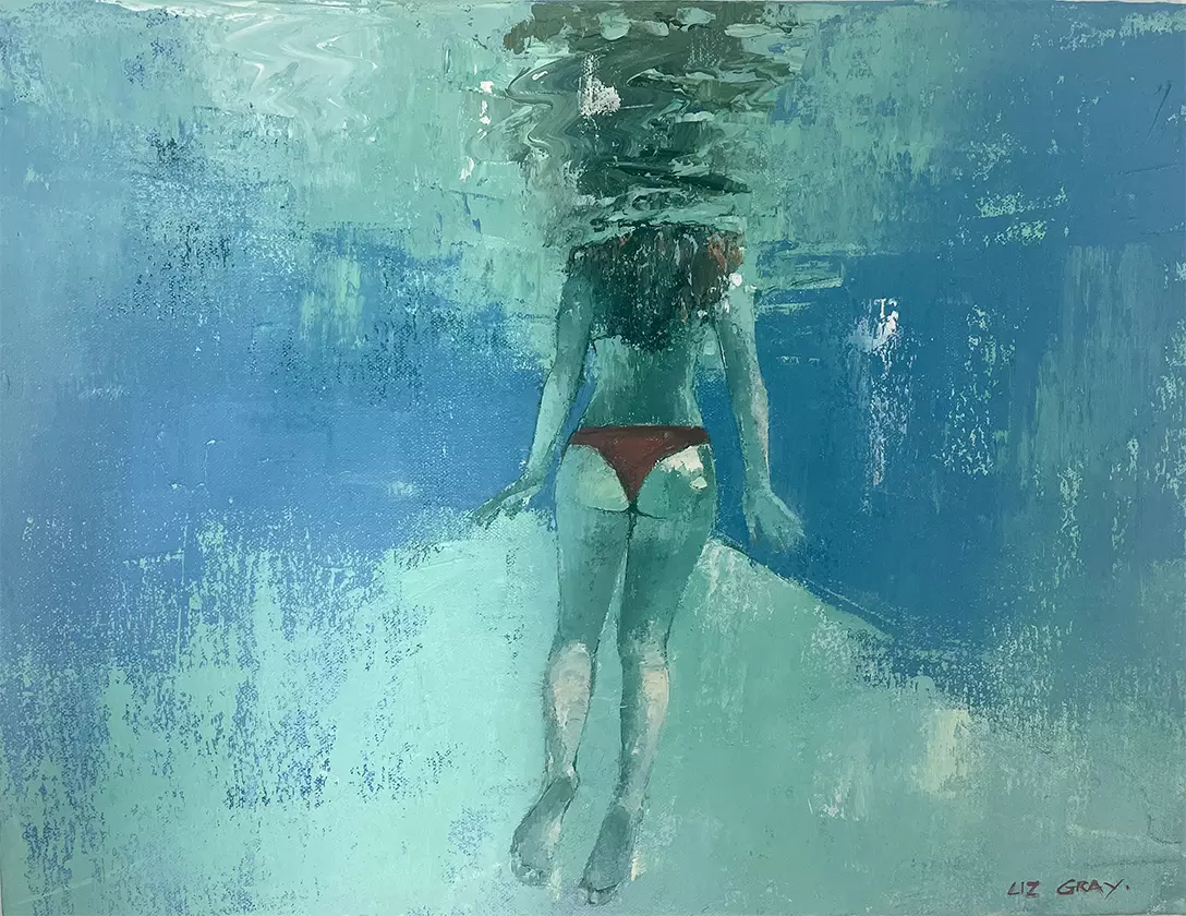 Liz Gray's Red Bikini, Oil on canvas, 44 x 33cm