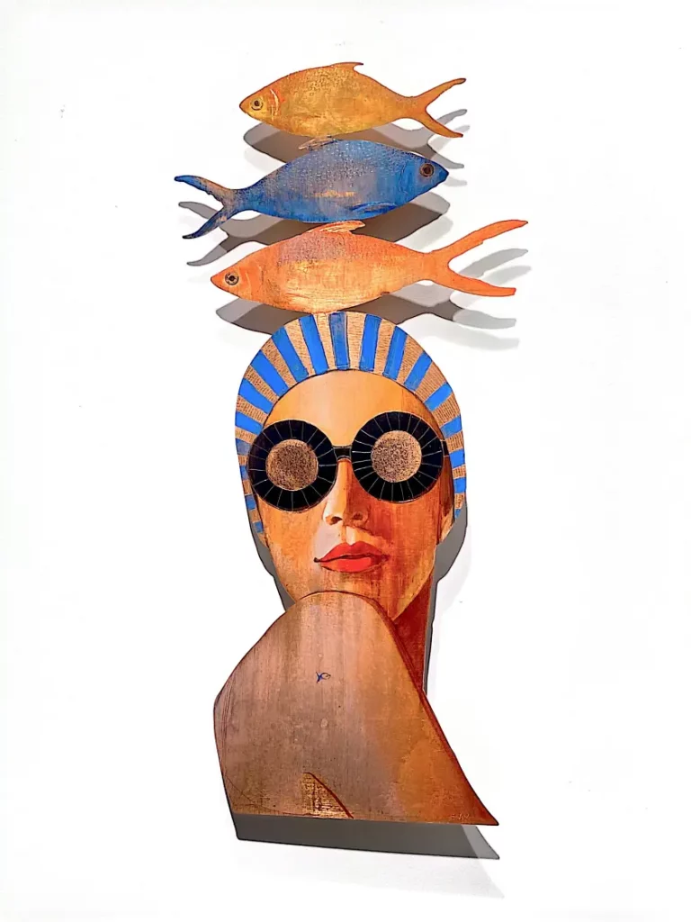 Liz Gray's Fish Head, 41 x 71 cm, Oil on Copper Cut-Out with Engraving