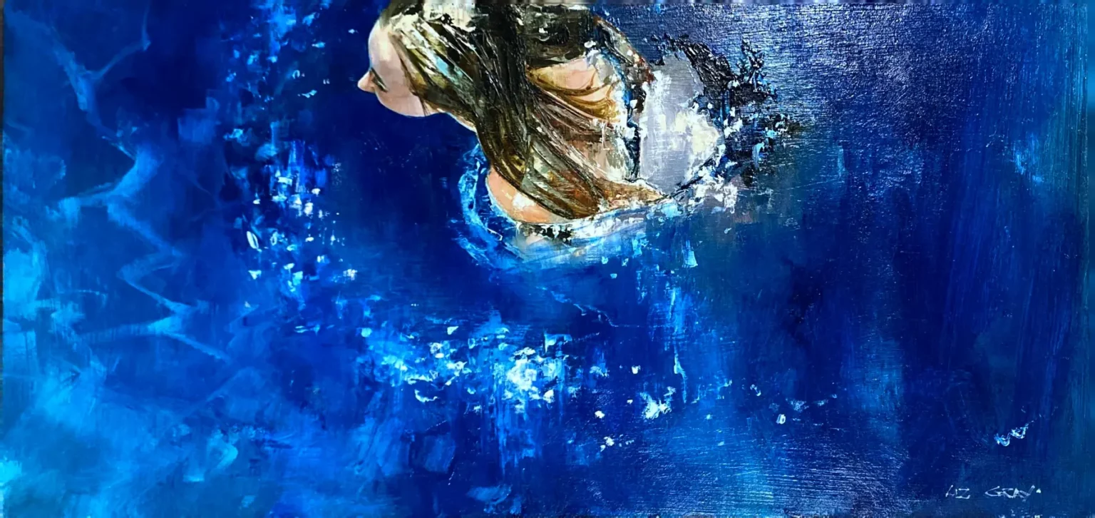 Liz Gray's Into Blue, 60 x 30 cm, oil on canvas