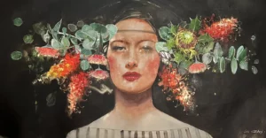 Liz Gray 'Bush girl' Oil on canvas painting