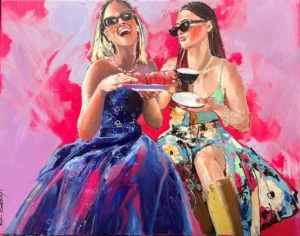 Liz Gray's "Spill the tea" Oil on canvas with gold leaf